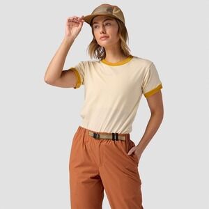 Stoic Womens Cream Mustard Yellow Retro Ringer Tee Short Sleeve Shirt Size M USA